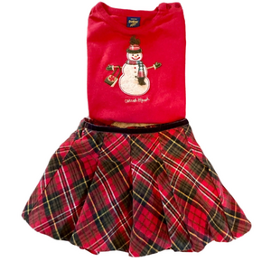 🎅 Oshkosh plaid skirt and snowman red bodysuit for little girls 1T & 18 months